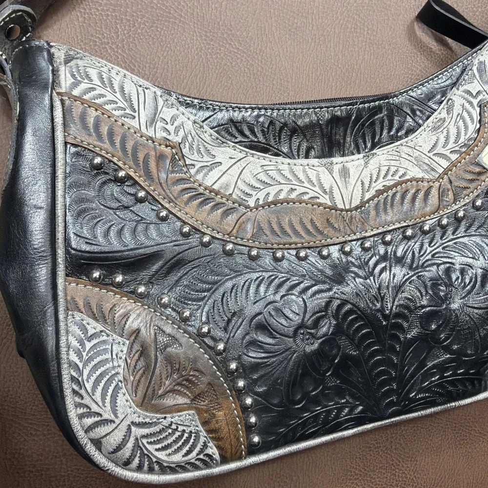AMERICAN WEST Western Shoulder Bag Leather Purse Studded Country Cowgirl VTG New